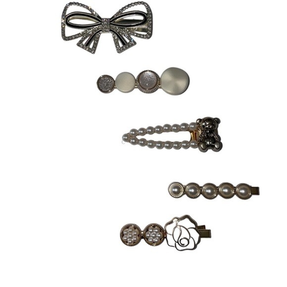 Set of 5 Bow & Rose Hair Clips - Picture 2 of 7